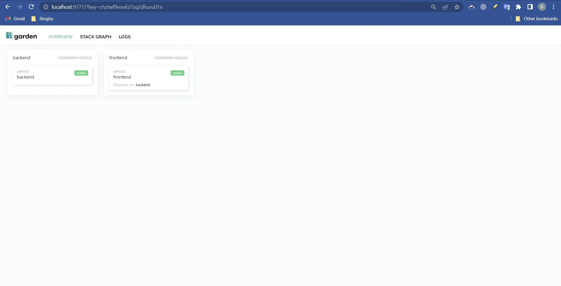 A screenshot showing the Garden dashboard